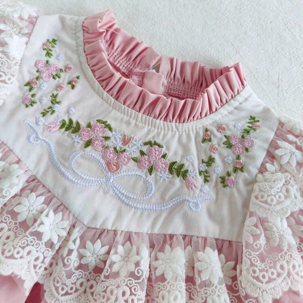 SHEIN Pink Ruffle Lace Kids Dress - Picture 5 of 9